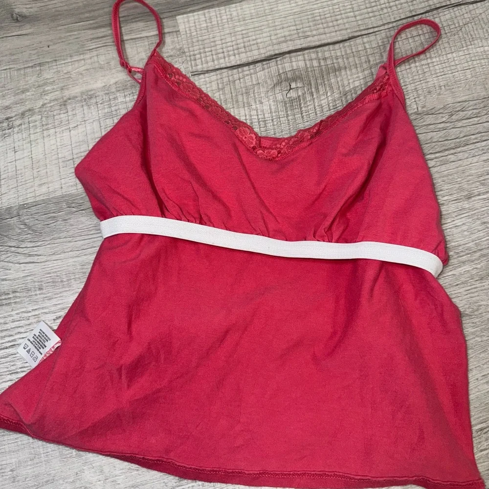 Caribbean Joe Pink Lace Trim Camisole‎ Tank Top Large Y2K Built In Bra